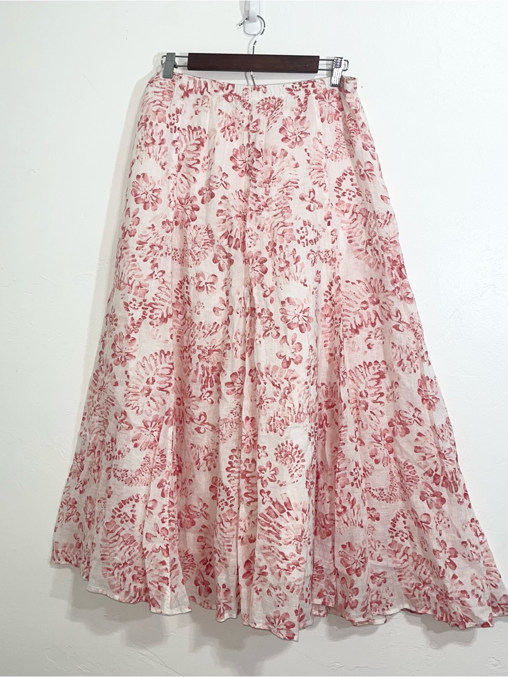 J. Jill Pink Floral Linen Full A line Maxi Skirt